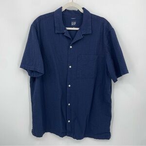 Gap Seersucker Vacay Shirt solid blue button front men’s Sz XL